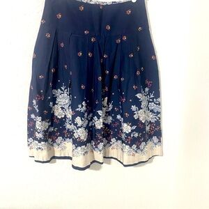 Renee C So Cool Blue Floral Pleated Cottagecore Skirt Small Made USA 90% Cotton
